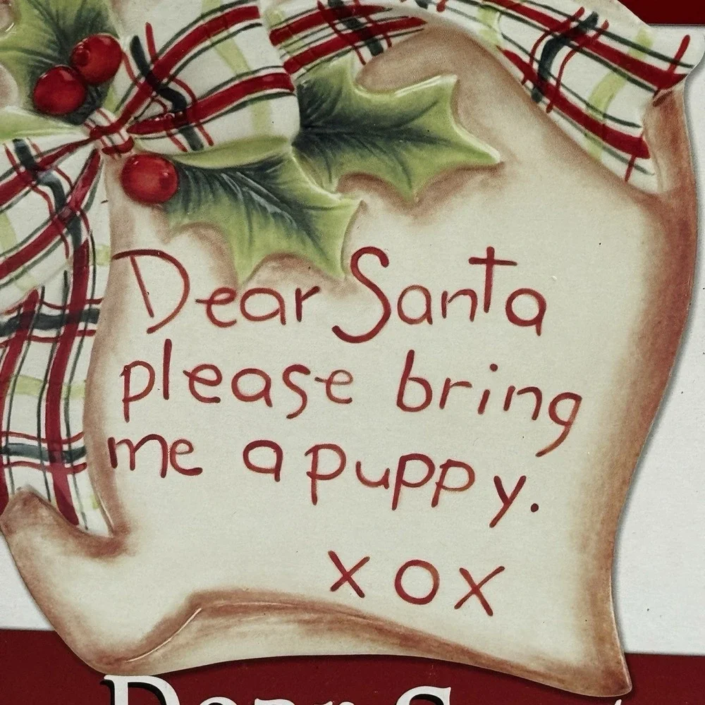 2009 Ceramic Fitz & Floyd Dear Santa BRING ME A PUPPY Snack Plate Spreader & Box